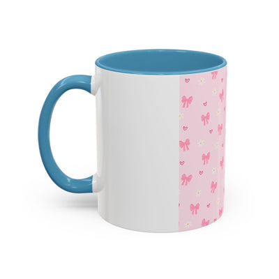 Cute Pink Bow Accent Coffee Mug for Kids, Birthday Gift, Mother's Day, Daily Use, Pastel Decor, Ceramic Tea Cup