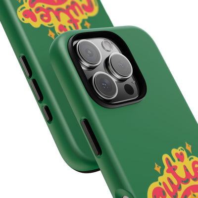 Cute Phone Case, Vibrant Green Tough Cover, Fun Gift for Teens, Cute Heart Design, Holiday Accessory, Stylish Protection