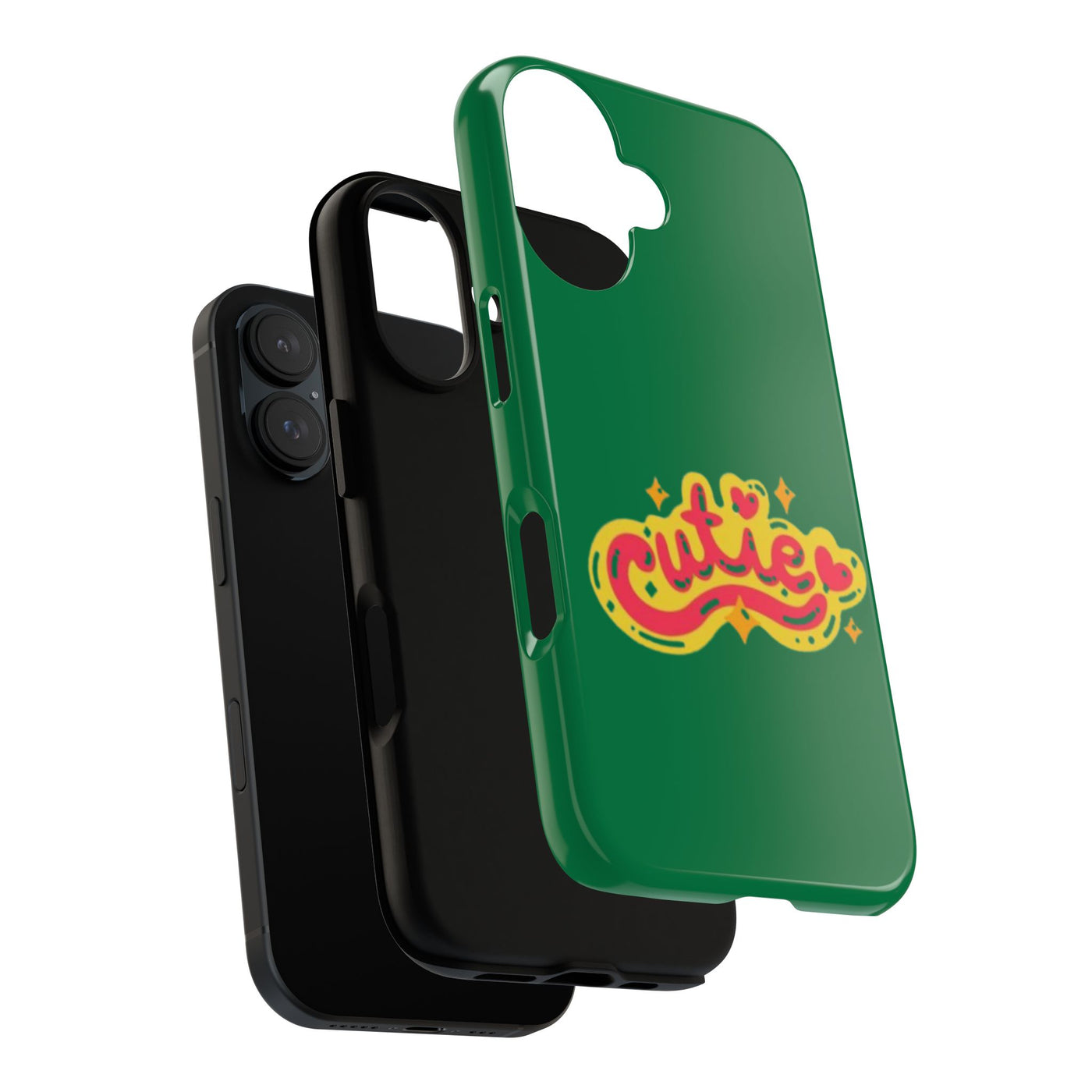 Cute Phone Case, Vibrant Green Tough Cover, Fun Gift for Teens, Cute Heart Design, Holiday Accessory, Stylish Protection
