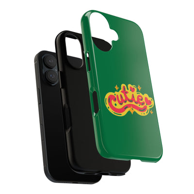 Cute Phone Case, Vibrant Green Tough Cover, Fun Gift for Teens, Cute Heart Design, Holiday Accessory, Stylish Protection