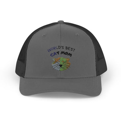 World's Best Cat Mom Snapback Trucker Cap | Perfect Gift for Cat Lovers, Adjustable Cap, Stylish Headwear, Fun Accessories