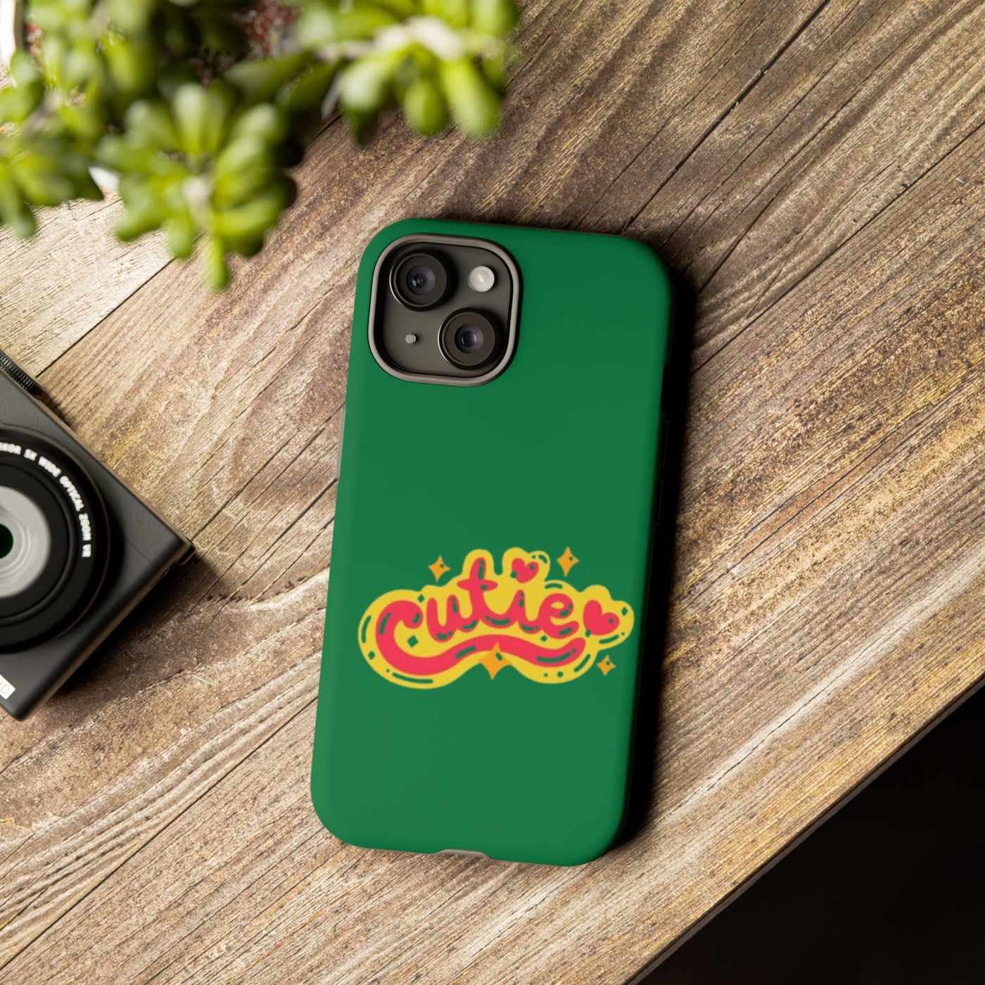 Cute Phone Case, Vibrant Green Tough Cover, Fun Gift for Teens, Cute Heart Design, Holiday Accessory, Stylish Protection