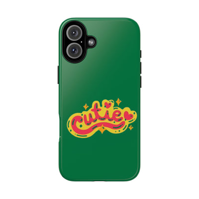 Cute Phone Case, Vibrant Green Tough Cover, Fun Gift for Teens, Cute Heart Design, Holiday Accessory, Stylish Protection