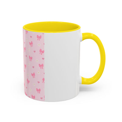 Cute Pink Bow Accent Coffee Mug for Kids, Birthday Gift, Mother's Day, Daily Use, Pastel Decor, Ceramic Tea Cup