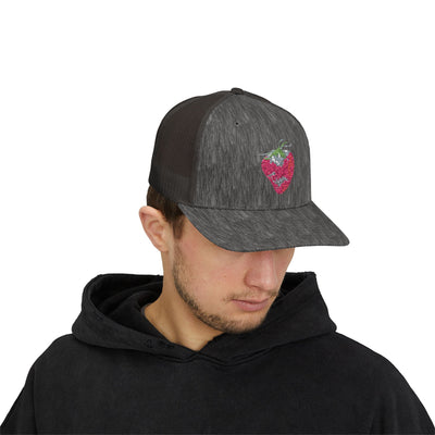 Strawberry Heart Snapback Trucker Cap | Trendy Hat for Summer Vibes, Perfect Gift for Friends, Casual Outings, Festivals, Relaxed Style