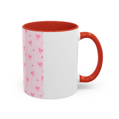 Cute Pink Bow Accent Coffee Mug for Kids, Birthday Gift, Mother's Day, Daily Use, Pastel Decor, Ceramic Tea Cup