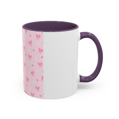 Cute Pink Bow Accent Coffee Mug for Kids, Birthday Gift, Mother's Day, Daily Use, Pastel Decor, Ceramic Tea Cup