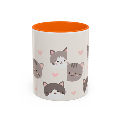 Cute Cat Lovers Accent Coffee Mug, Perfect Gift for Cat Owners, Kawaii Mug, Pet Lover Gift, Home Decor, Heart Design