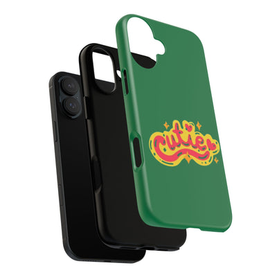 Cute Phone Case, Vibrant Green Tough Cover, Fun Gift for Teens, Cute Heart Design, Holiday Accessory, Stylish Protection