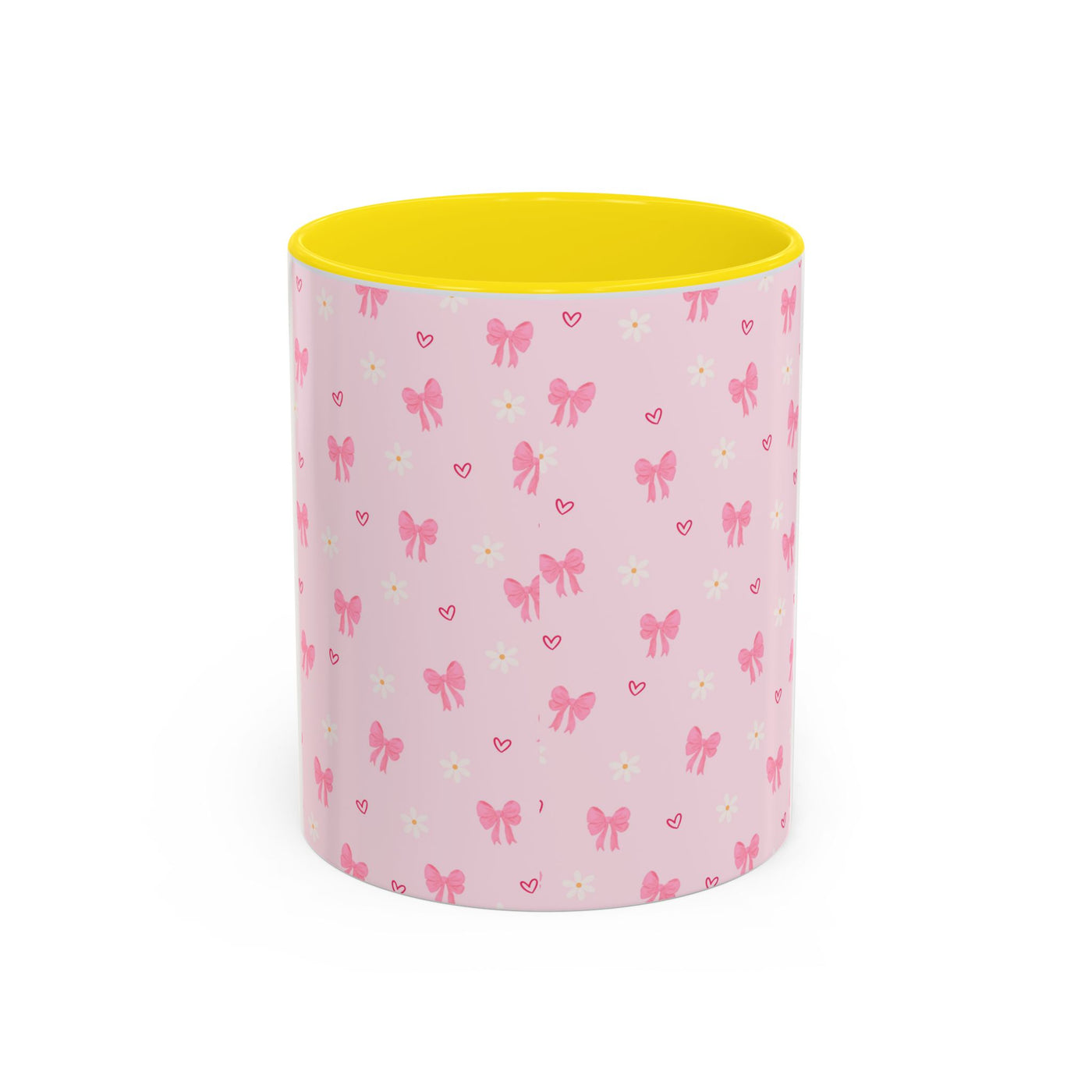 Cute Pink Bow Accent Coffee Mug for Kids, Birthday Gift, Mother's Day, Daily Use, Pastel Decor, Ceramic Tea Cup