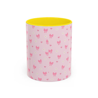 Cute Pink Bow Accent Coffee Mug for Kids, Birthday Gift, Mother's Day, Daily Use, Pastel Decor, Ceramic Tea Cup