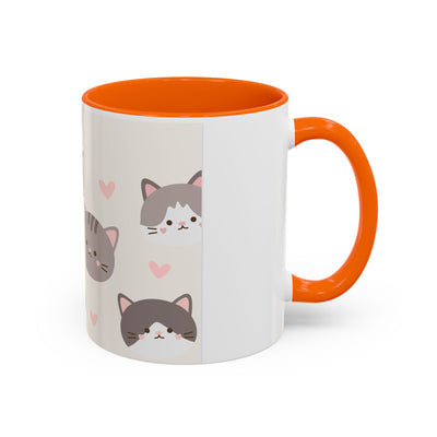 Cute Cat Lovers Accent Coffee Mug, Perfect Gift for Cat Owners, Kawaii Mug, Pet Lover Gift, Home Decor, Heart Design
