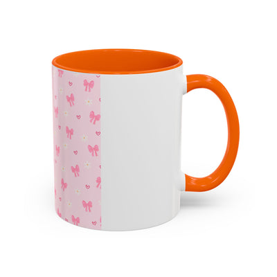 Cute Pink Bow Accent Coffee Mug for Kids, Birthday Gift, Mother's Day, Daily Use, Pastel Decor, Ceramic Tea Cup