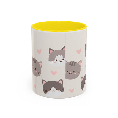 Cute Cat Lovers Accent Coffee Mug, Perfect Gift for Cat Owners, Kawaii Mug, Pet Lover Gift, Home Decor, Heart Design