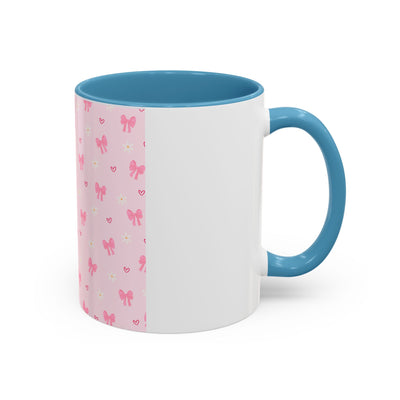 Cute Pink Bow Accent Coffee Mug for Kids, Birthday Gift, Mother's Day, Daily Use, Pastel Decor, Ceramic Tea Cup