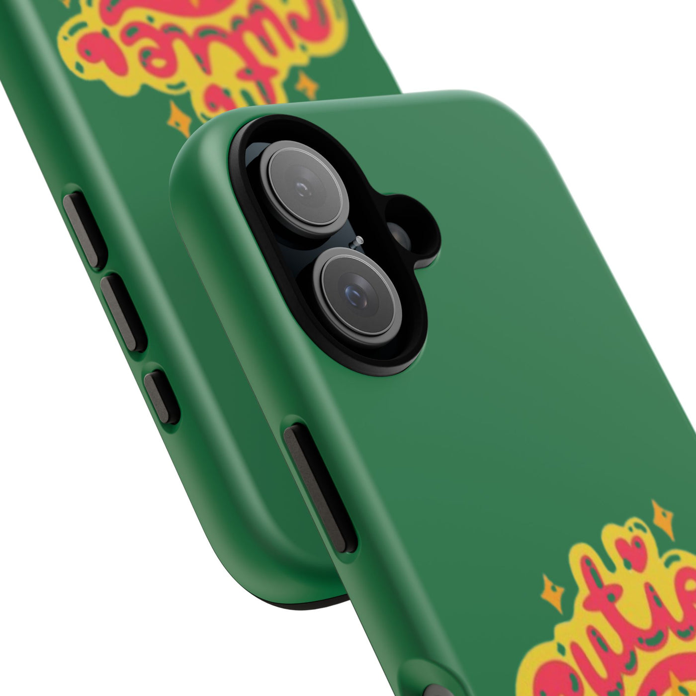 Cute Phone Case, Vibrant Green Tough Cover, Fun Gift for Teens, Cute Heart Design, Holiday Accessory, Stylish Protection