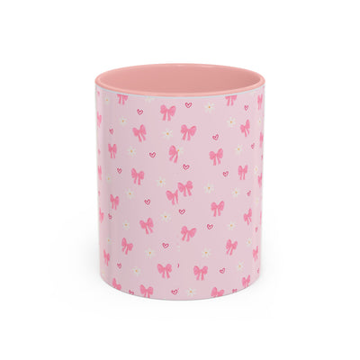 Cute Pink Bow Accent Coffee Mug for Kids, Birthday Gift, Mother's Day, Daily Use, Pastel Decor, Ceramic Tea Cup