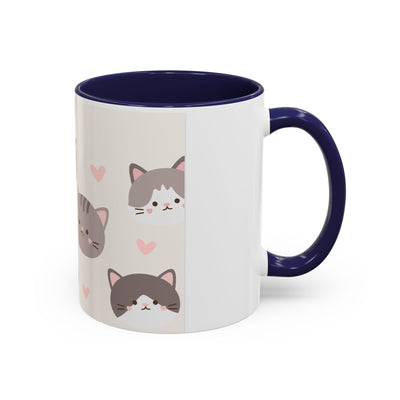 Cute Cat Lovers Accent Coffee Mug, Perfect Gift for Cat Owners, Kawaii Mug, Pet Lover Gift, Home Decor, Heart Design