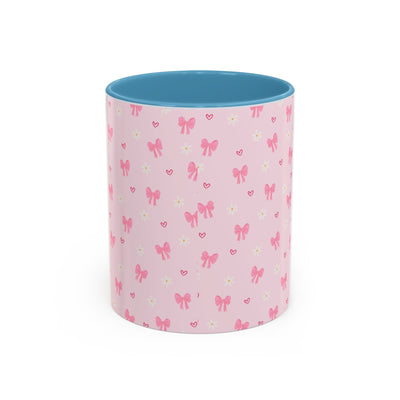 Cute Pink Bow Accent Coffee Mug for Kids, Birthday Gift, Mother's Day, Daily Use, Pastel Decor, Ceramic Tea Cup