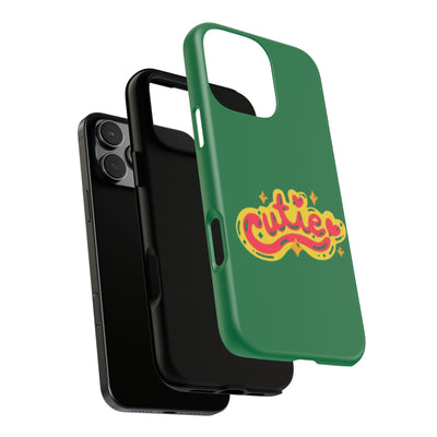 Cute Phone Case, Vibrant Green Tough Cover, Fun Gift for Teens, Cute Heart Design, Holiday Accessory, Stylish Protection