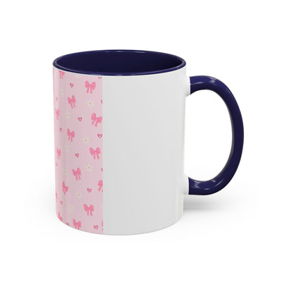 Cute Pink Bow Accent Coffee Mug for Kids, Birthday Gift, Mother's Day, Daily Use, Pastel Decor, Ceramic Tea Cup