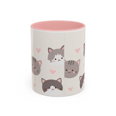 Cute Cat Lovers Accent Coffee Mug, Perfect Gift for Cat Owners, Kawaii Mug, Pet Lover Gift, Home Decor, Heart Design
