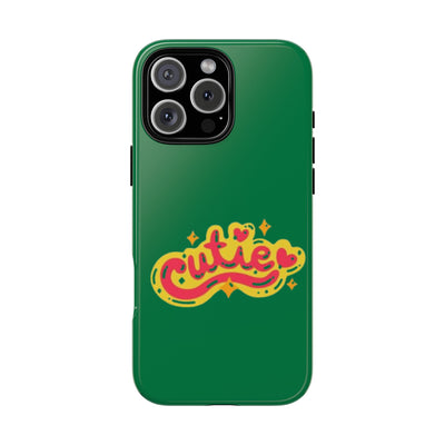 Cute Phone Case, Vibrant Green Tough Cover, Fun Gift for Teens, Cute Heart Design, Holiday Accessory, Stylish Protection