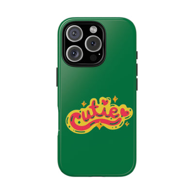 Cute Phone Case, Vibrant Green Tough Cover, Fun Gift for Teens, Cute Heart Design, Holiday Accessory, Stylish Protection