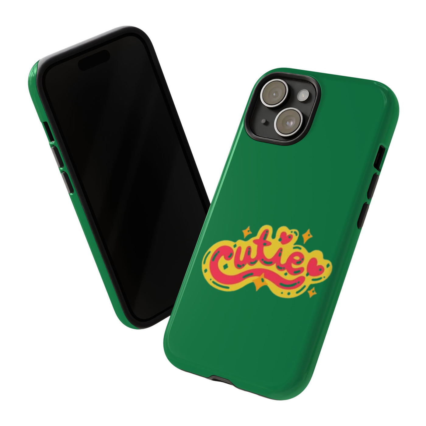 Cute Phone Case, Vibrant Green Tough Cover, Fun Gift for Teens, Cute Heart Design, Holiday Accessory, Stylish Protection