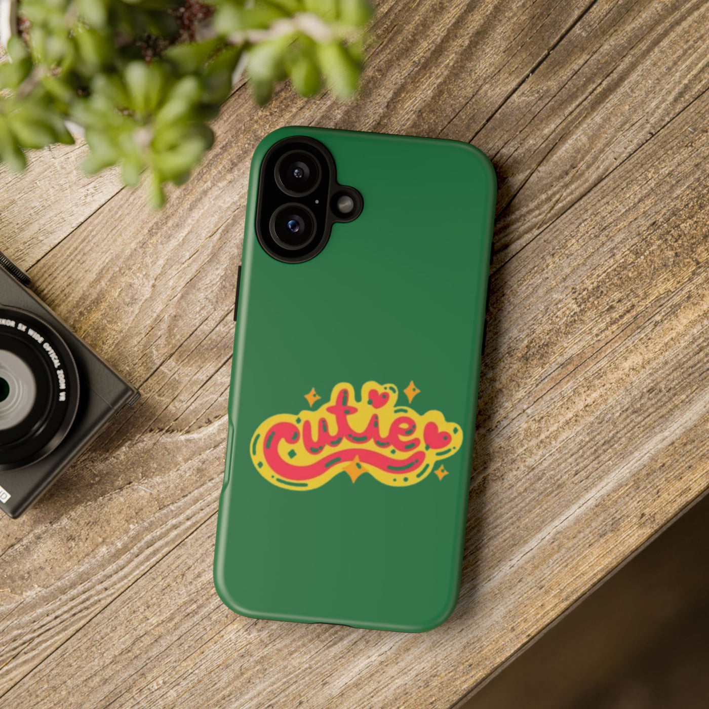 Cute Phone Case, Vibrant Green Tough Cover, Fun Gift for Teens, Cute Heart Design, Holiday Accessory, Stylish Protection