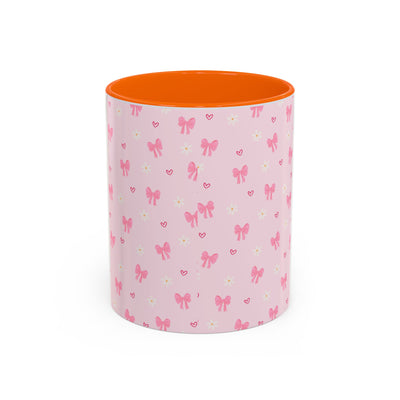 Cute Pink Bow Accent Coffee Mug for Kids, Birthday Gift, Mother's Day, Daily Use, Pastel Decor, Ceramic Tea Cup
