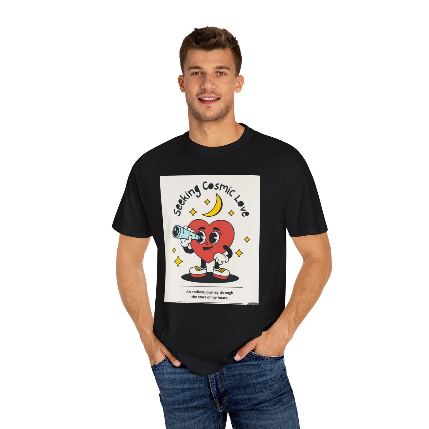 Cosmic Love T-Shirt | Unisex, Garment-Dyed, Cute Heart Design, Perfect for Valentine’s Day, Gifts, Casual Wear, Everyday Style