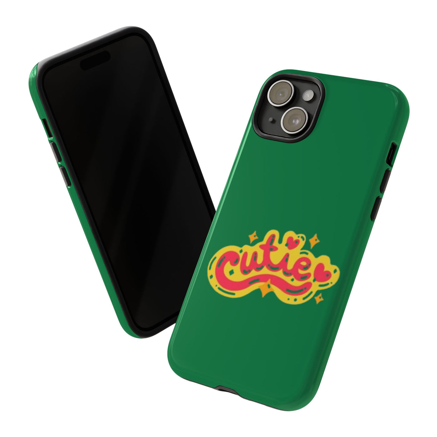 Cute Phone Case, Vibrant Green Tough Cover, Fun Gift for Teens, Cute Heart Design, Holiday Accessory, Stylish Protection