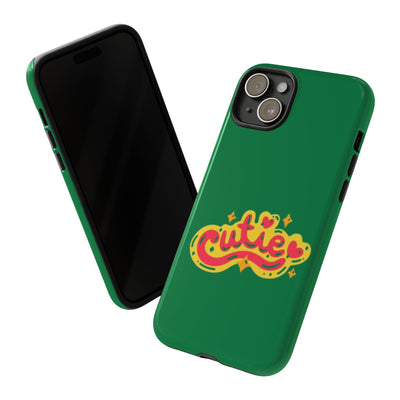 Cute Phone Case, Vibrant Green Tough Cover, Fun Gift for Teens, Cute Heart Design, Holiday Accessory, Stylish Protection
