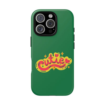 Cute Phone Case, Vibrant Green Tough Cover, Fun Gift for Teens, Cute Heart Design, Holiday Accessory, Stylish Protection