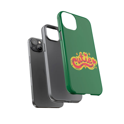 Cute Phone Case, Vibrant Green Tough Cover, Fun Gift for Teens, Cute Heart Design, Holiday Accessory, Stylish Protection