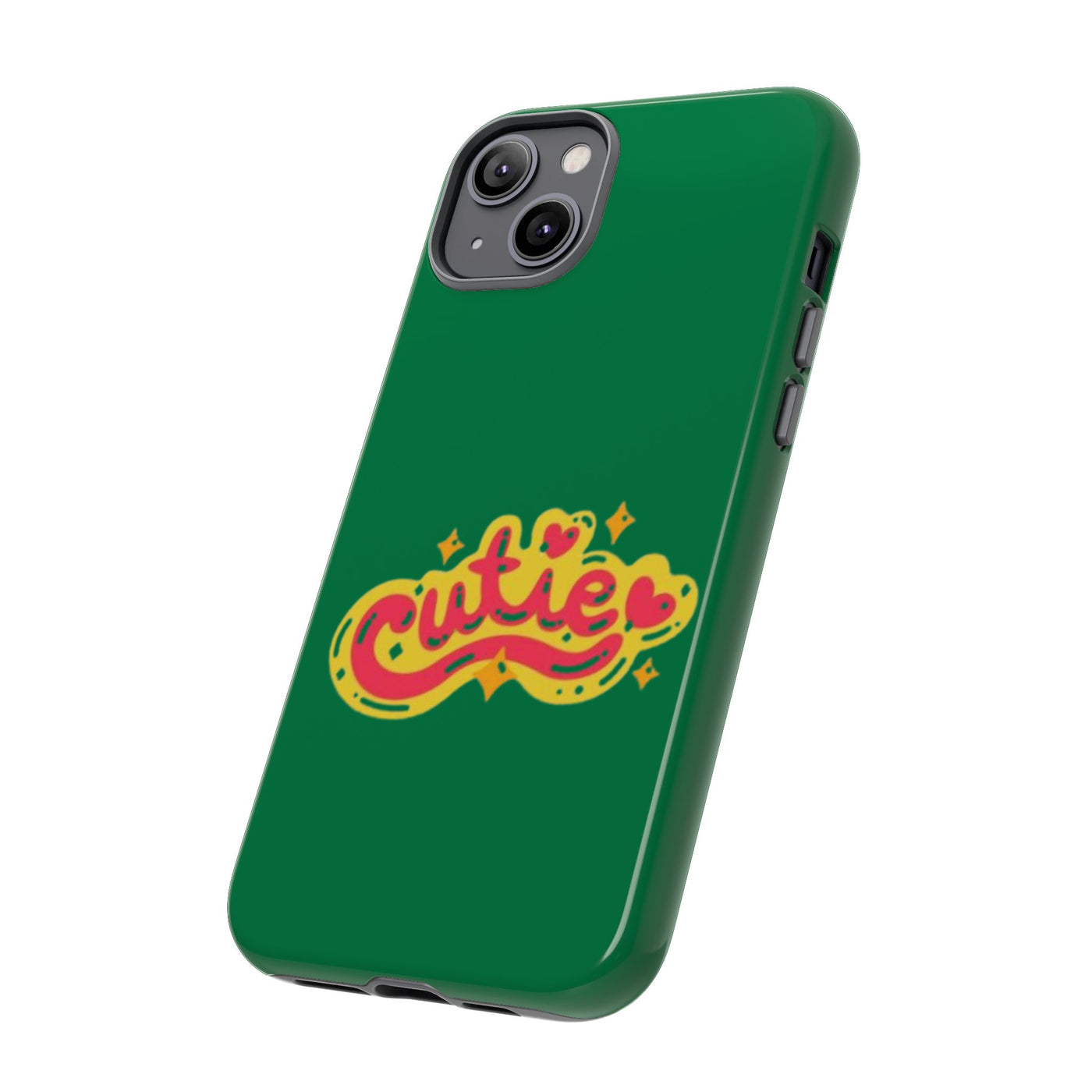 Cute Phone Case, Vibrant Green Tough Cover, Fun Gift for Teens, Cute Heart Design, Holiday Accessory, Stylish Protection