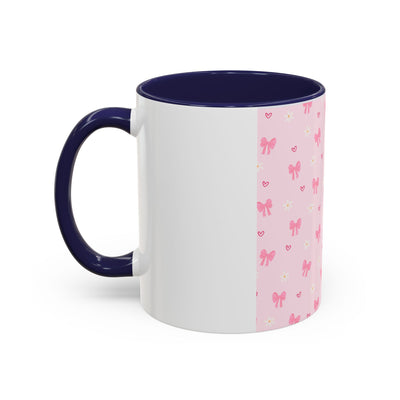 Cute Pink Bow Accent Coffee Mug for Kids, Birthday Gift, Mother's Day, Daily Use, Pastel Decor, Ceramic Tea Cup