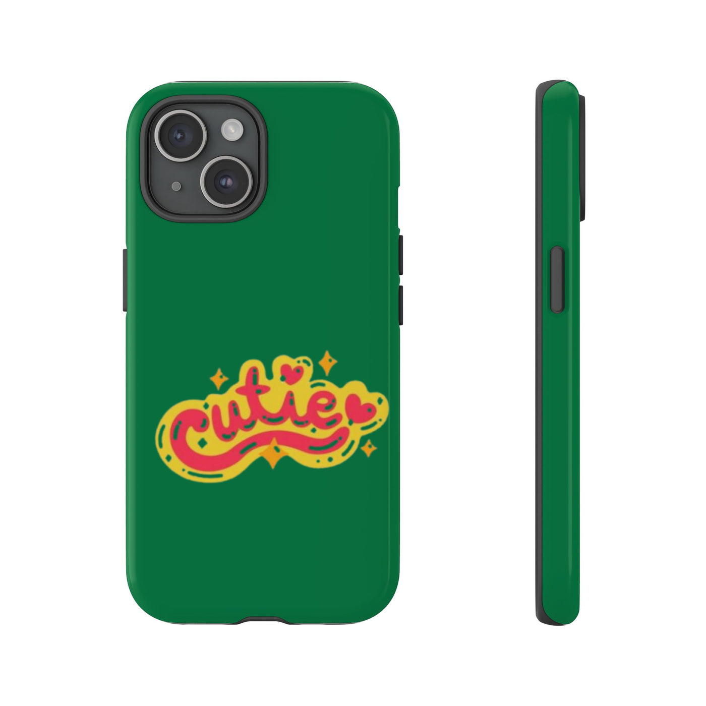 Cute Phone Case, Vibrant Green Tough Cover, Fun Gift for Teens, Cute Heart Design, Holiday Accessory, Stylish Protection
