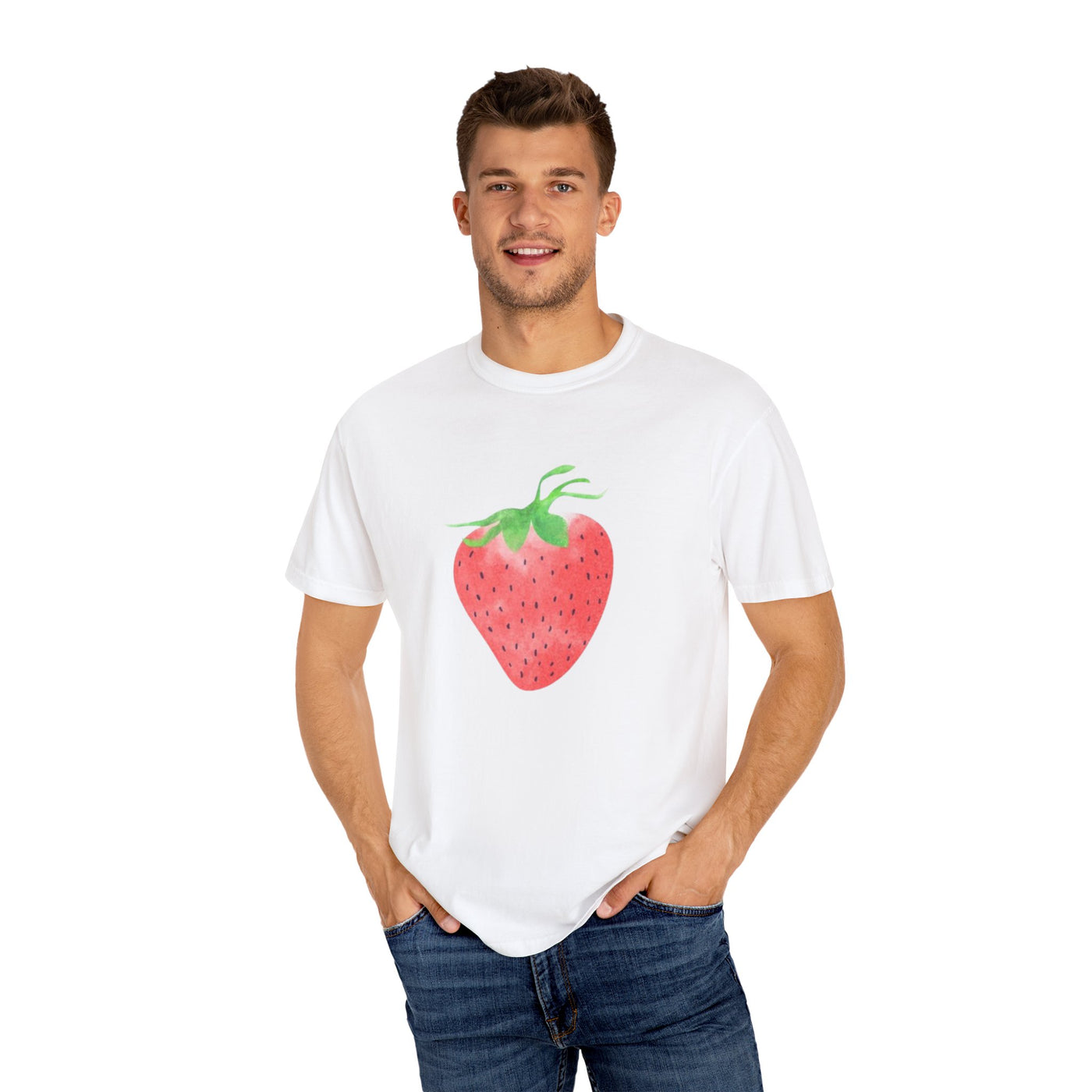 Strawberry Print Unisex T-shirt, Cute Summer Tee, Fruit Lover Gift, Casual Fashion, Eco-Friendly Apparel, Perfect for Picnics