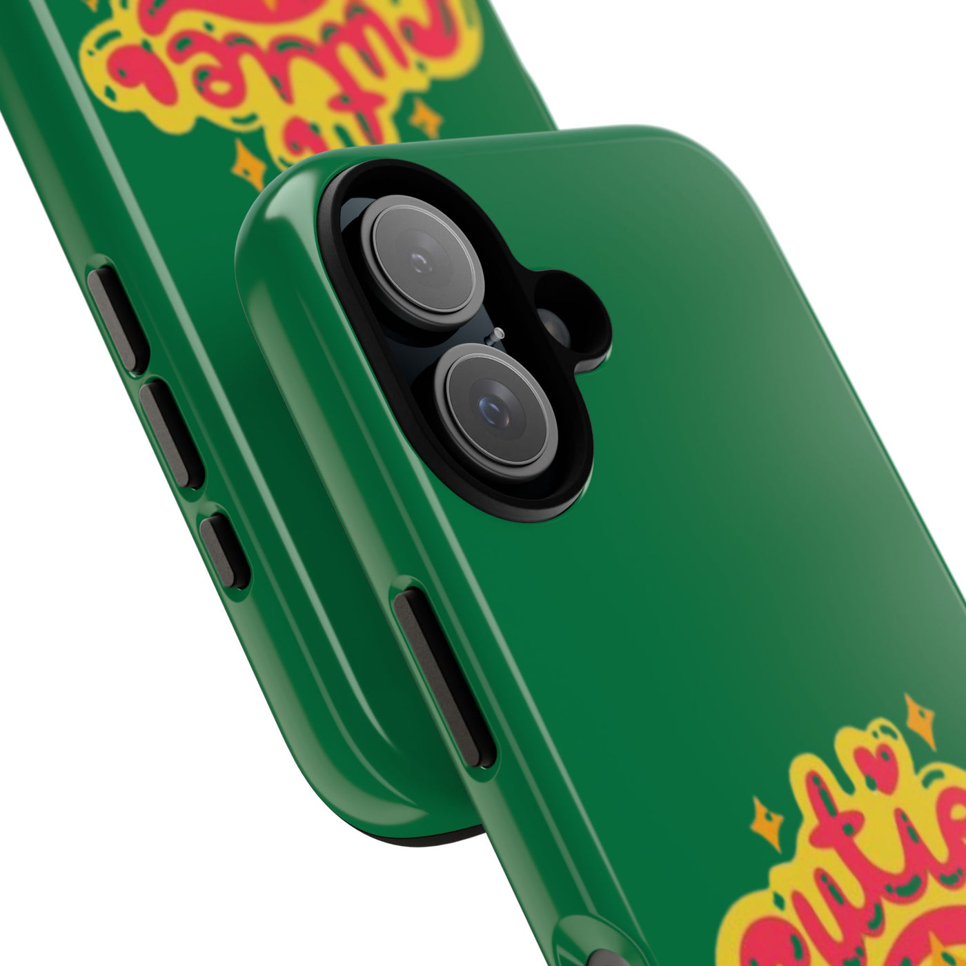 Cute Phone Case, Vibrant Green Tough Cover, Fun Gift for Teens, Cute Heart Design, Holiday Accessory, Stylish Protection