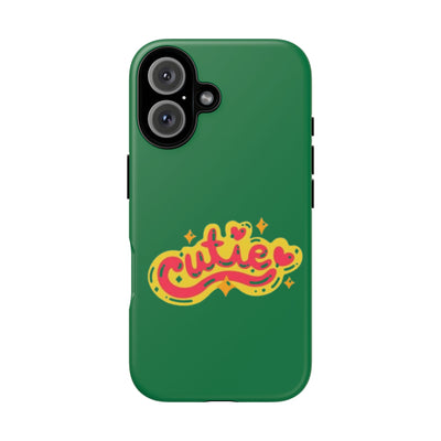 Cute Phone Case, Vibrant Green Tough Cover, Fun Gift for Teens, Cute Heart Design, Holiday Accessory, Stylish Protection