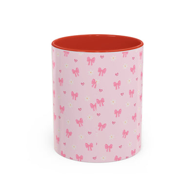 Cute Pink Bow Accent Coffee Mug for Kids, Birthday Gift, Mother's Day, Daily Use, Pastel Decor, Ceramic Tea Cup