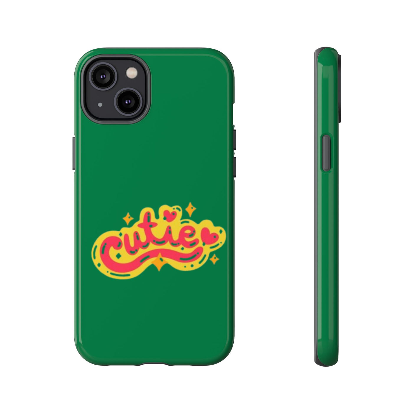 Cute Phone Case, Vibrant Green Tough Cover, Fun Gift for Teens, Cute Heart Design, Holiday Accessory, Stylish Protection