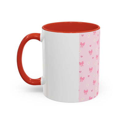 Cute Pink Bow Accent Coffee Mug for Kids, Birthday Gift, Mother's Day, Daily Use, Pastel Decor, Ceramic Tea Cup