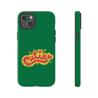 Cute Phone Case, Vibrant Green Tough Cover, Fun Gift for Teens, Cute Heart Design, Holiday Accessory, Stylish Protection