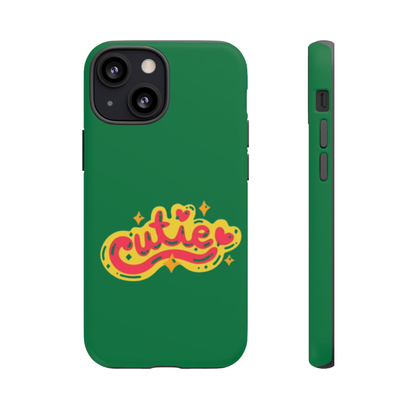 Cute Phone Case, Vibrant Green Tough Cover, Fun Gift for Teens, Cute Heart Design, Holiday Accessory, Stylish Protection