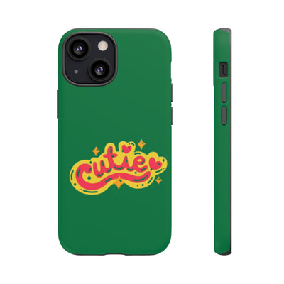 Cute Phone Case, Vibrant Green Tough Cover, Fun Gift for Teens, Cute Heart Design, Holiday Accessory, Stylish Protection
