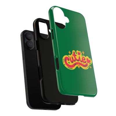 Cute Phone Case, Vibrant Green Tough Cover, Fun Gift for Teens, Cute Heart Design, Holiday Accessory, Stylish Protection