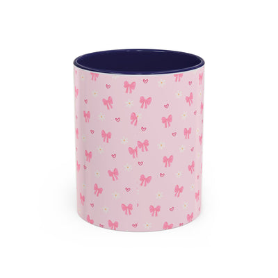 Cute Pink Bow Accent Coffee Mug for Kids, Birthday Gift, Mother's Day, Daily Use, Pastel Decor, Ceramic Tea Cup